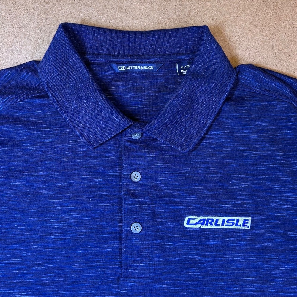 Cutter & Buck Carlisle Short Sleeve Button Polo Shirt Men's XL Space Dye Blue - Picture 1 of 10